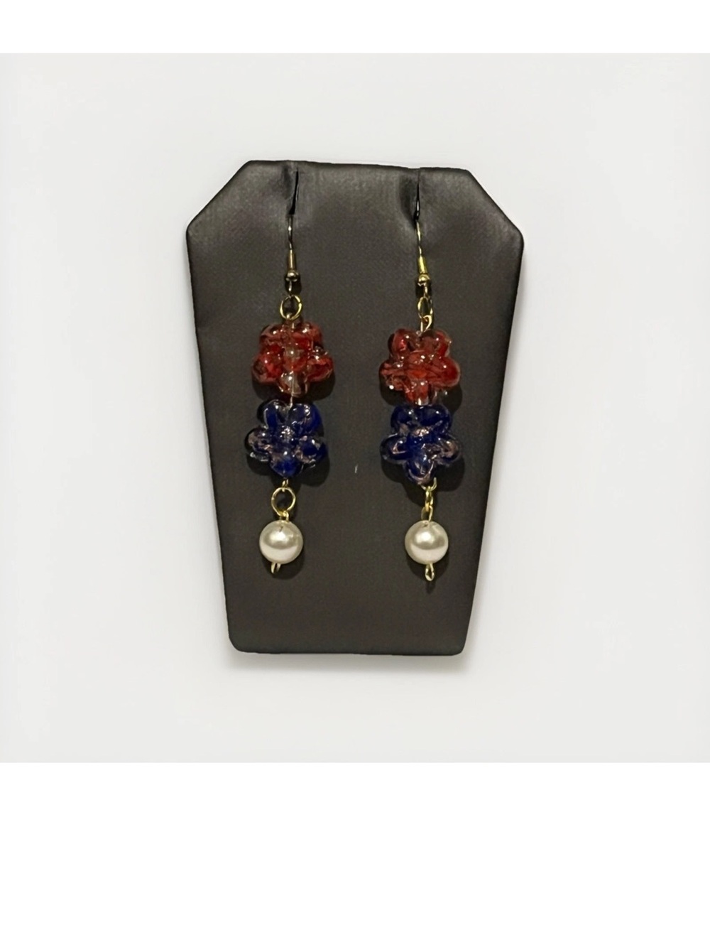 4th of July Independence Day Earrings Red White Blue Beaded Flower Patriotic